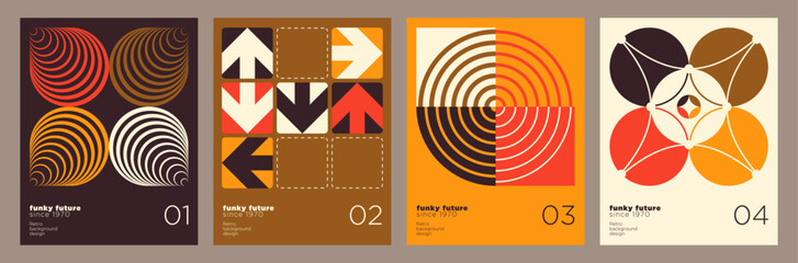 Retro banner set with a various geometric compositions in color. Vector illustration.