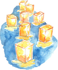 灯篭流しの水彩イラスト　ベクター