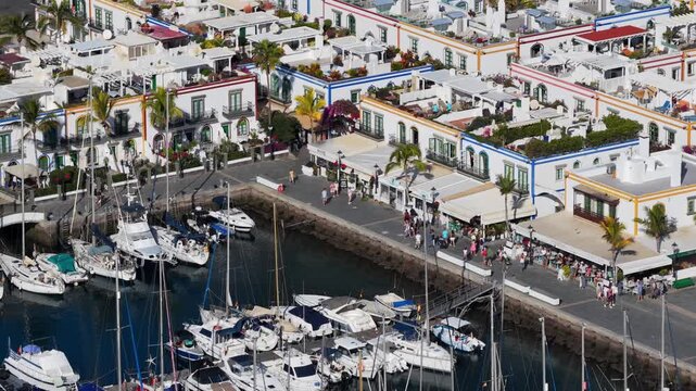 Puerto de Mog&aacute;n Marina and Little Venice White Village, Gran Canaria, Canary Islands - 4K Cinematic Aerial