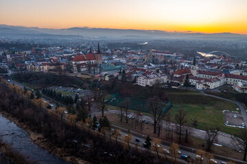 Nowy Sącz zachód słońca z powietrza © Maciej G. Szling