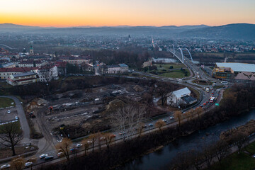 Nowy Sącz zachód słońca z powietrza © Maciej G. Szling