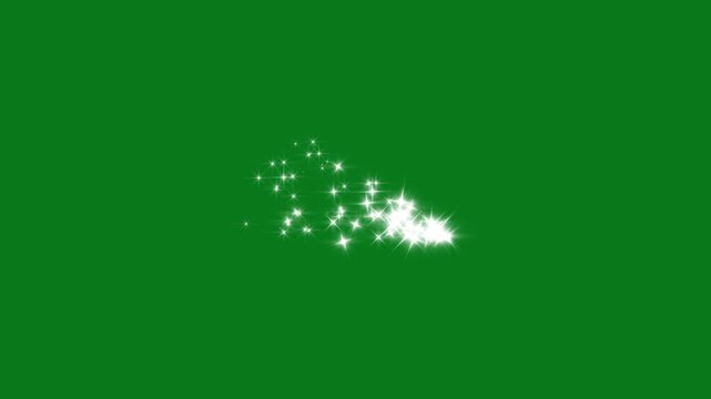 Glitter particles streaming on green screen background. glowing fairy dust sparkle animation, fairy dust wand glitter stars trail transition, magic glitter stars trail, white star shimmer swirl, 4K