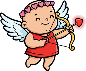 Sweet Valentine Cupid Angel Illustration With Love Arrow Bold Vector Style