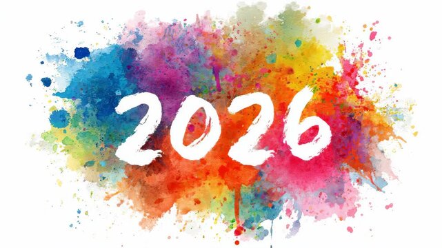 Colorful abstract 2026 design splash with vibrant paint splatters