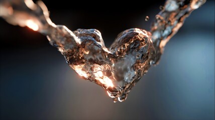 Crystal Clear Water Streams Forming Luminous Heart Shape