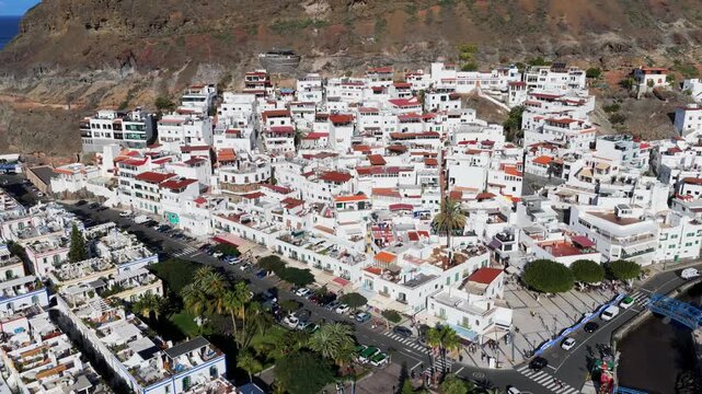 Puerto de Mog&aacute;n Marina and Little Venice White Village, Gran Canaria, Canary Islands - 4K Cinematic Aerial
