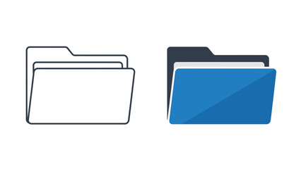 Comparison of a simple line art folder icon next to a colorful three dimensional folder icon representing data organization and digital storage concepts