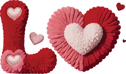 A fluffy textured love typography with hearts a vibrant and sweet design