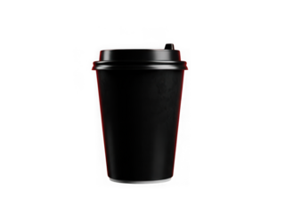 Black coffee cup with lid isolated on transparent background