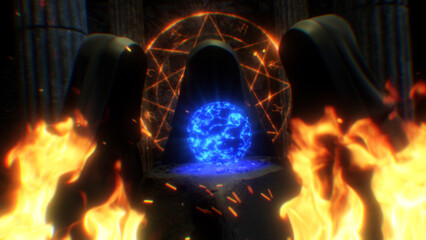 Dark Hooded Figures Stood Around a Magical Orb