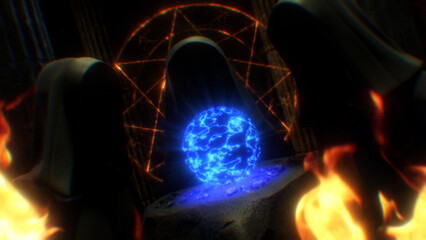 Hooded Figures Stood Around a Magical Orb