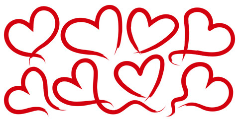 Bold Handdrawn Red Heart Set Smooth Brush Love Icons Vector