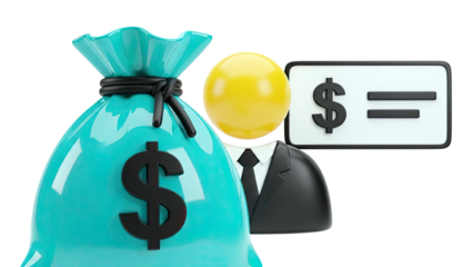 Money Bag and Businessman Icon with Dollar Sign