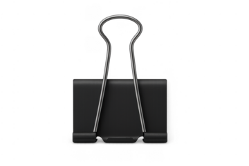 Black binder clip holding papers stationery item isolated