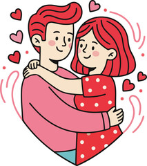 Happy Valentine Day Cute Couple Illustration With Strong Texture And Clean Bold Lines