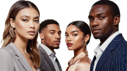 A diverse group of corporate employees, showing unity in diversity and a transparent background of business success, a business team