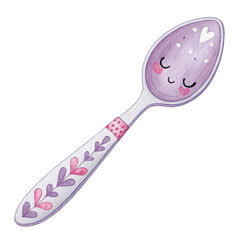 Cute watercolor spoon pastel purple and pink colors with charming heart and star patterns