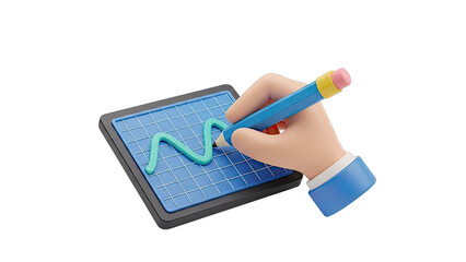 3D Cartoon Hand Drawing a Graph on a Grid