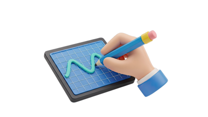3D Cartoon Hand Drawing a Graph on a Grid