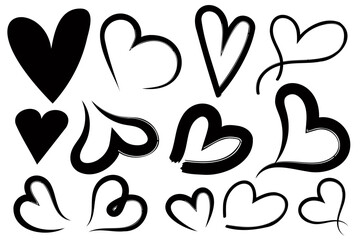 Bold black handdrawn heart icon doodle set artistic love vector