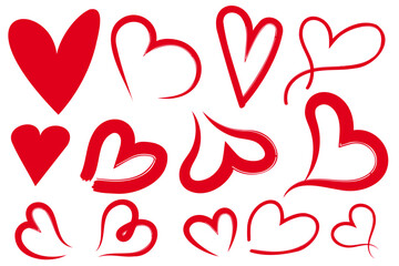 Expressive handdrawn red heart icon set creative love doodle vector