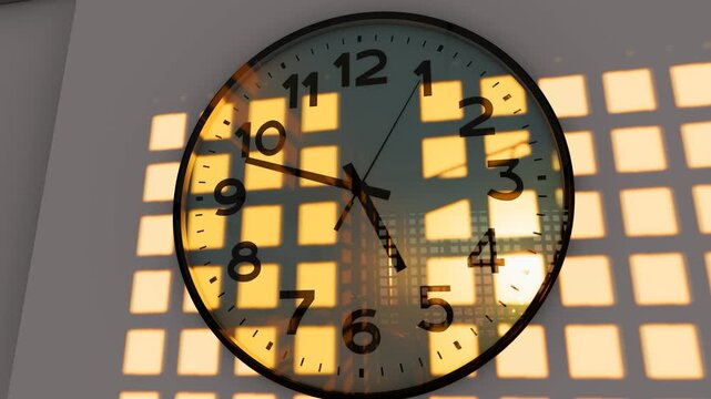 Indoor wall clock with sunlight and shadow delay