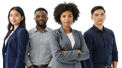 A diverse group of corporate employees, showing unity in diversity and a transparent background of business success, a business team