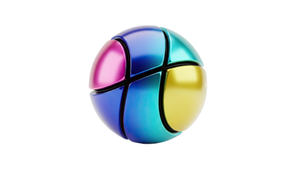 Colorful metallic sphere with segmented panels