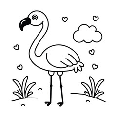 Cute Flamingo Line Art Illustration