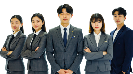 A diverse group of corporate employees, showing unity in diversity and a transparent background of business success, a business team