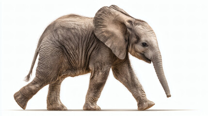Fototapeta premium Baby Elephant Walking White Background