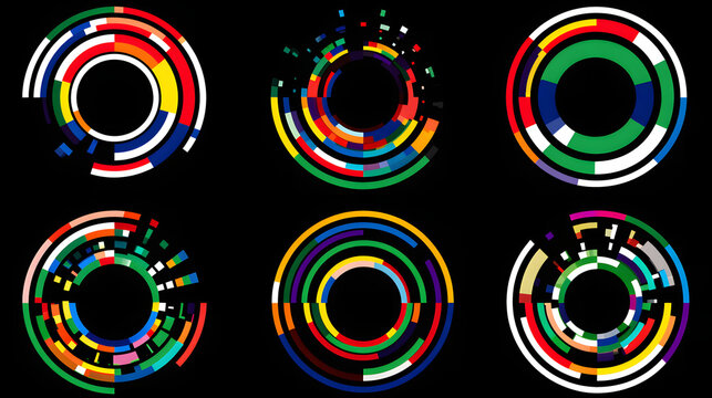 transmutation. Vibrant circular patterns representing drumbeat rhythms in an abstract composition. event programs, museum guides, designed for cultural heritage projects and event programs.