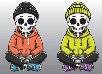 A joyful skeleton sitting with a smile on its face.