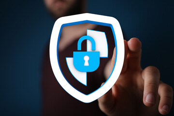 Concept of cybersecurity, data protection and secure connection with digital shield and padlock, symbolizing safety and privacy onlin