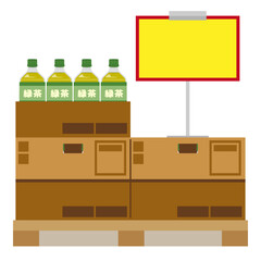 陳列されたペットボトルの緑茶のイラスト