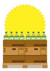 陳列されたペットボトルの緑茶のイラスト