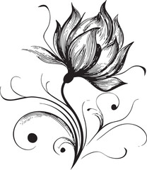 ornamental fantasy flower illustrated as an artistic black vector outline with swirling petal contours