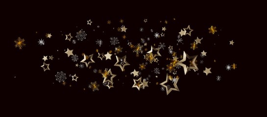 Elegant abstract composition of golden stars and fireworks on a deep, dark background. Suitable for festive desi