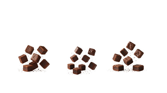 Chocolate brownie cubes with crumbs.