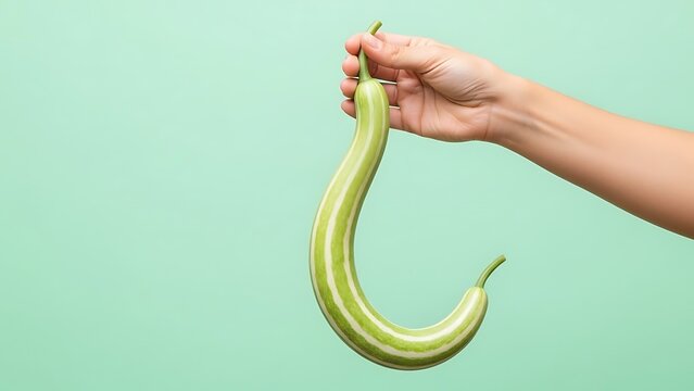 hand holding snake gourd
