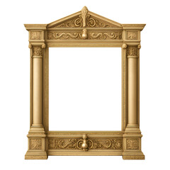 Fototapeta premium Golden ornate picture frame with columns isolated on transparent background