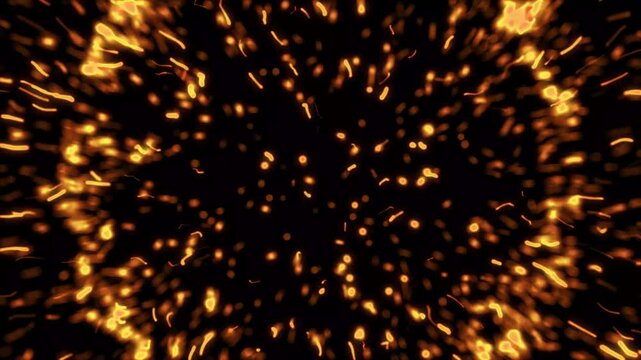 gold glitter particle explosion, Futuristic of Big Bang, Shockwave particles Explosions gold light In Space animation, intro fire explosion particles, Flying sparks and embers from a burst, 4k video