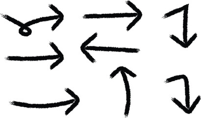 Fototapeta premium A collection of hand drawn black arrows pointing in various directions indicating movement and guidance
