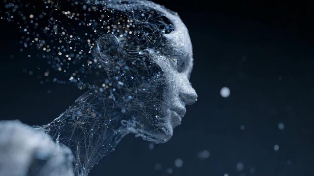 Abstract digital sculpture of human head with network connections