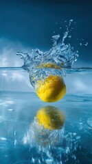 Lemon Splashing Into Water with Dramatic Crown Effect