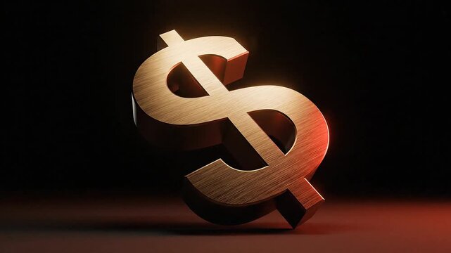 3d golden dollar symbol rotating with metallic texture and dark background