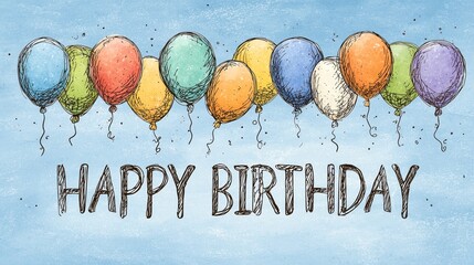 Colorful Balloons with Happy Birthday Text on Light Blue Background for Party Invitations and Decorations