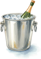 Watercolor Painting of Champagne Bottle in an Ice Bucket Illustration © Elvectory