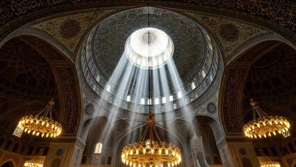 Obraz premium Interior Mosque Ceiling Detail with Upward Light Rays