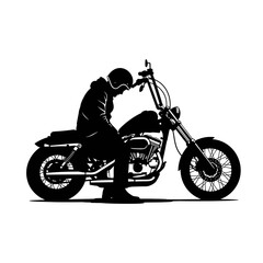 Obraz premium Silhouette of a Motorcyclist on a Classic Chopper Bike.
